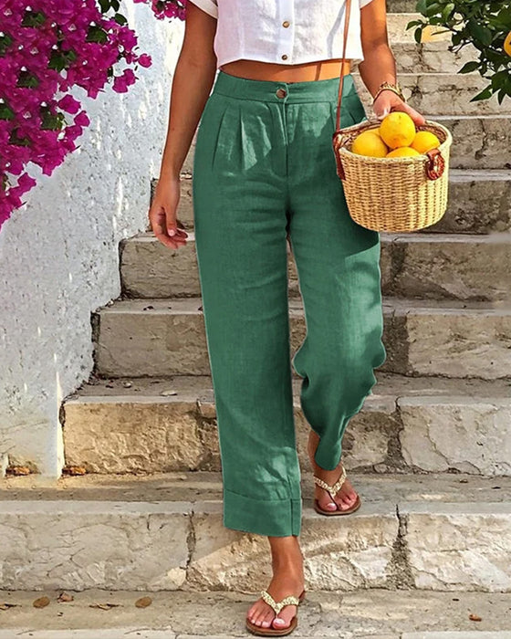 Casual Button Straight Pants