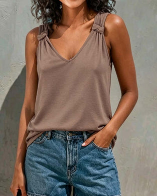 Solid Color Twist V-Neck Tank Top