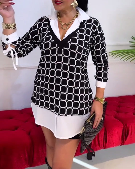 Lapel Check Print Top