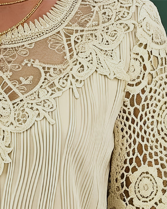 Long Sleeve Wave Lace Blouse