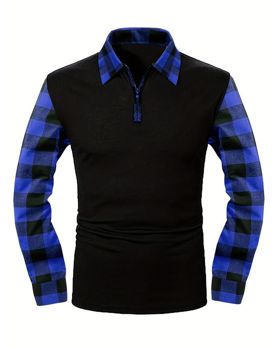 Half-Zip Plaid Spliced Top