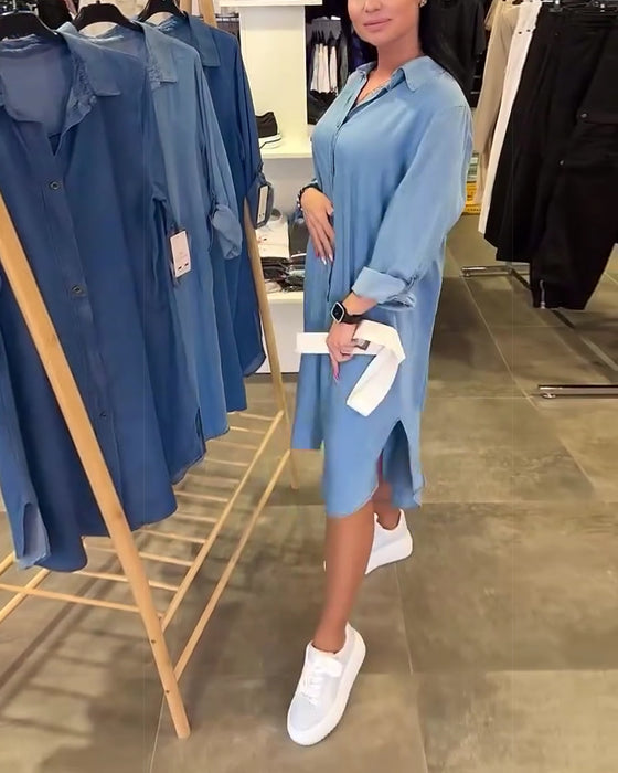 Lapel Long Sleeve Dress