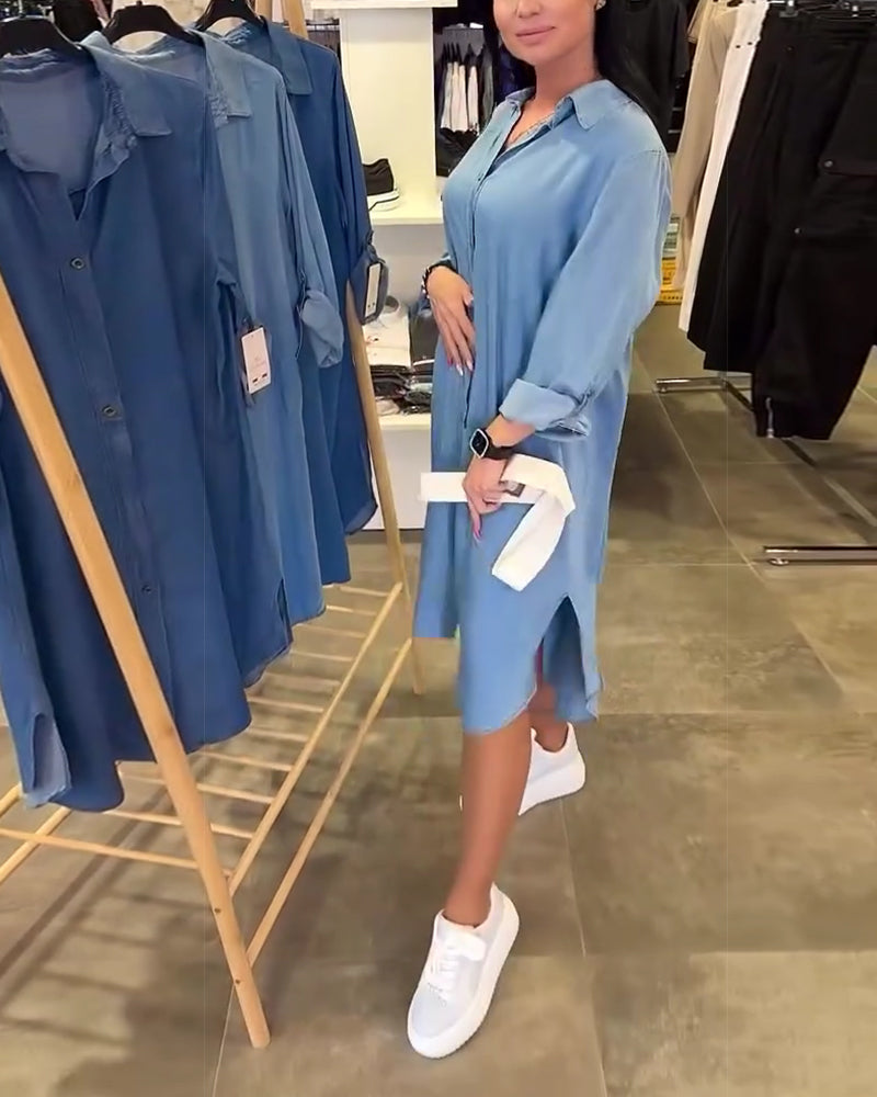 Lapel Long Sleeve Dress