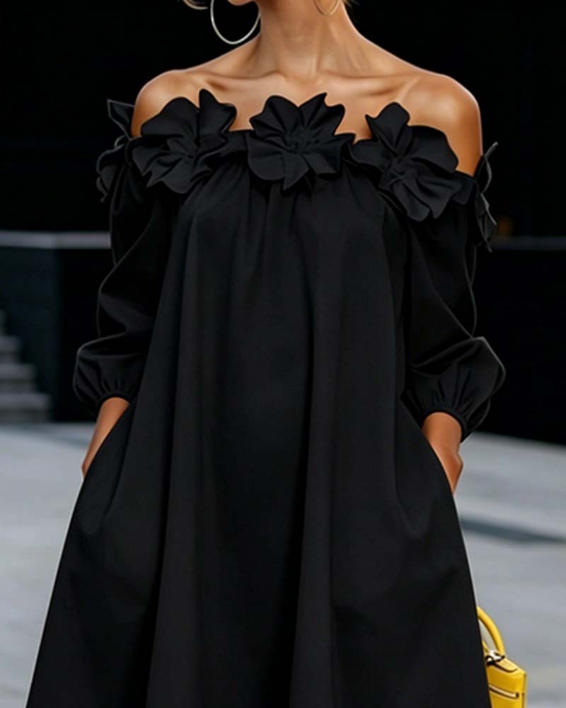 Off-Shoulder Floral Accent Dress
