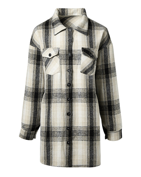 Casual plaid print pocket shirt