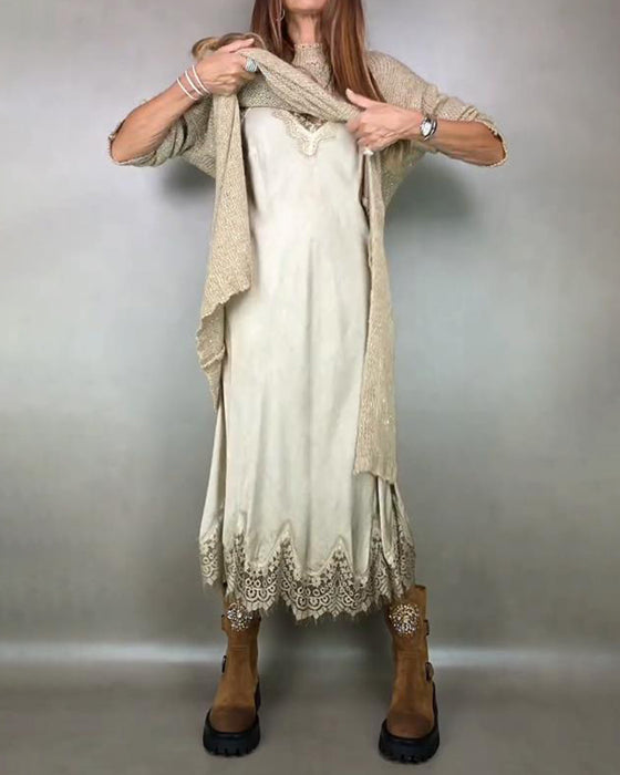 Knitted Dress and Lace Cami Dress Two - piece Set