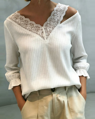 Lace Stitching V-Neck Lace Top
