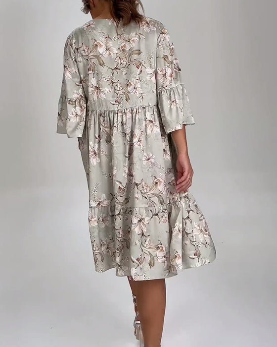 Bell sleeve floral print dress