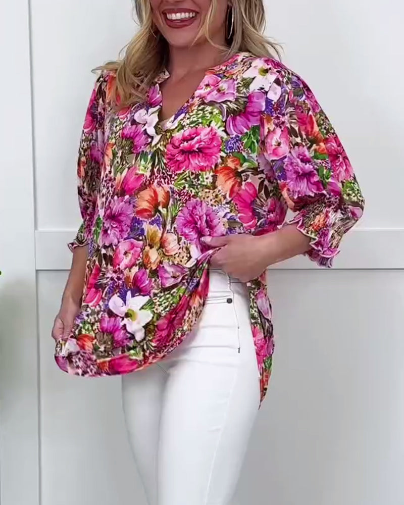 Half Sleeve Fashionable Floral Blouse