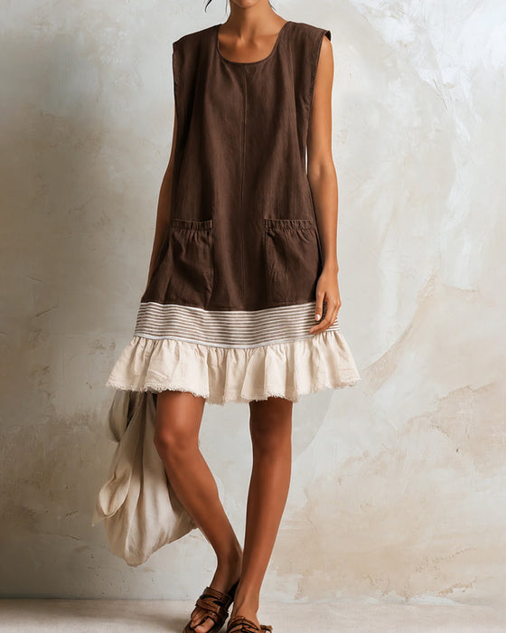 Sleeveless Stripe Contrast Patchwork Dress