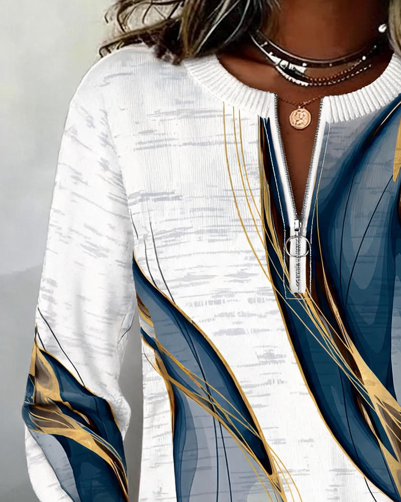Zipper Pullover Contrast Loose Hoodie