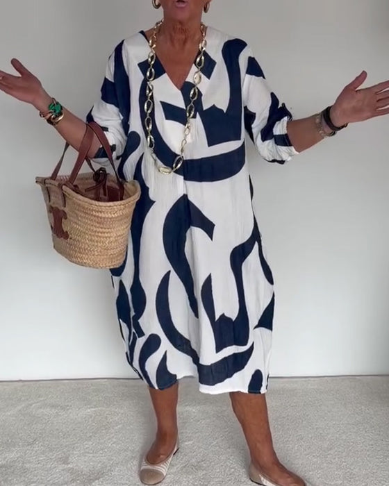 Geometric Abstract Print Loose Fit Dress