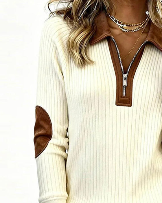 Half-Zip Collar Color-Blocked Top