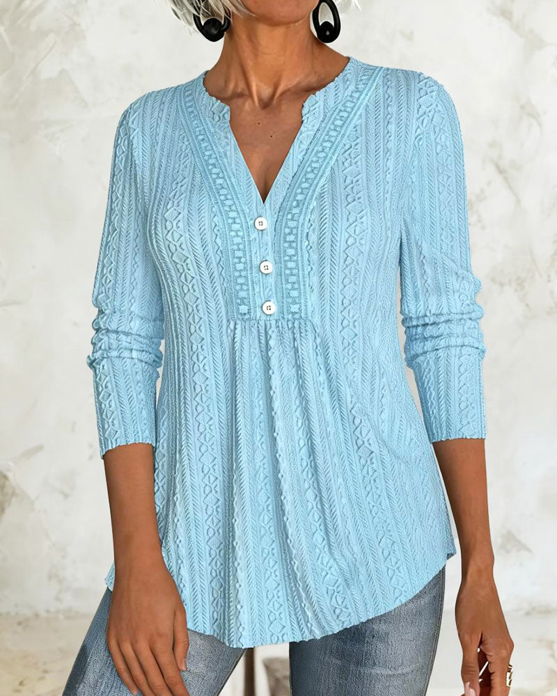 Solid Button Casual Blouse