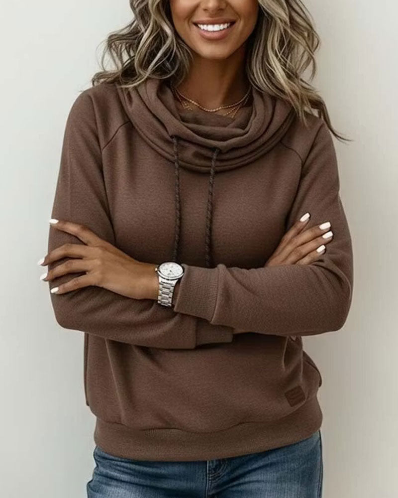 Mock Neck Tie Casual Pullover Sweatshirt