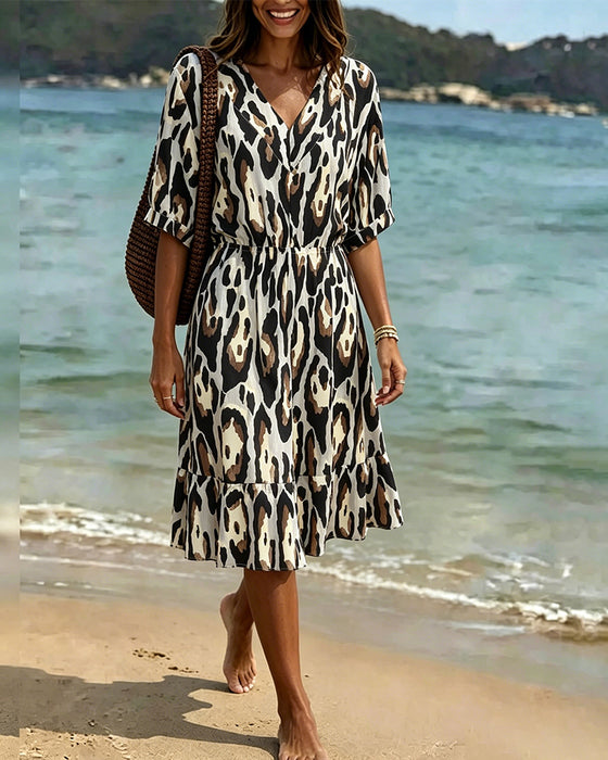 Casual A-Line Leopard Dress