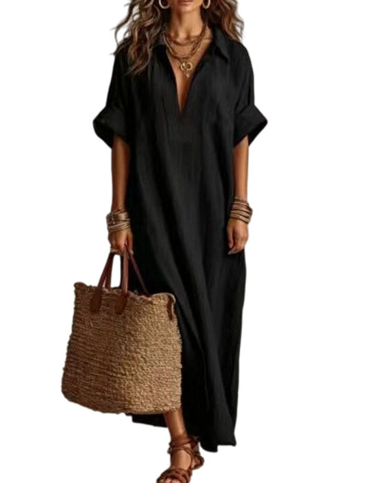 Loose Solid Short Sleeve Maxi Dress