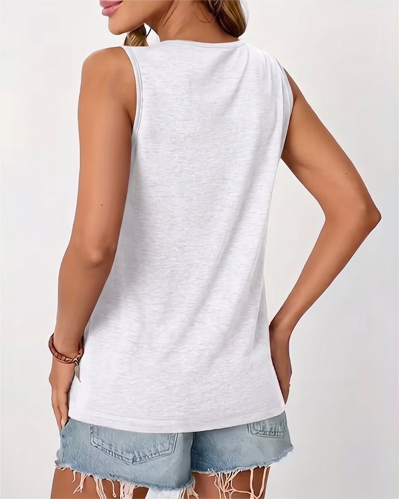 Solid Color U-Neck Pleated Tank Top