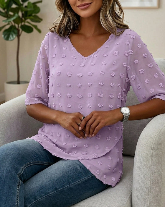 Casual V-Neck Solid Color Blouse