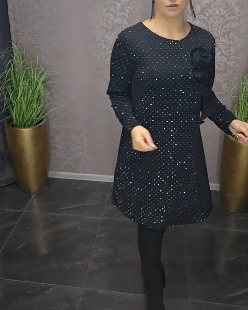 Round neck diamond long sleeve elegant dress