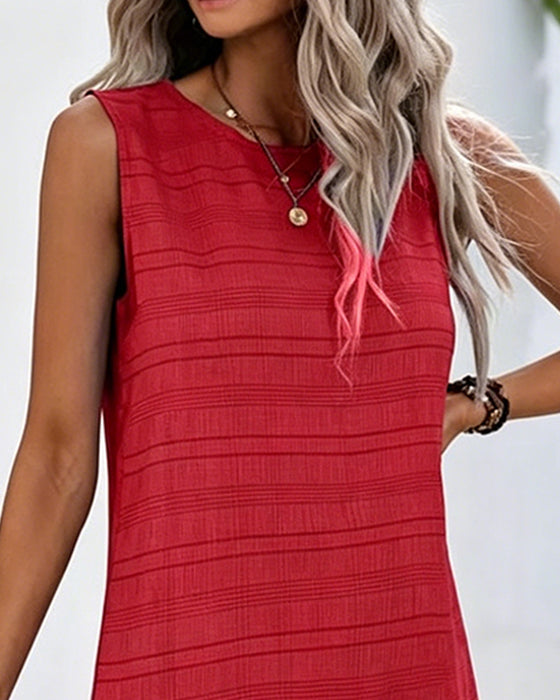 Textured Ruffle Hem Sleeveless Dress