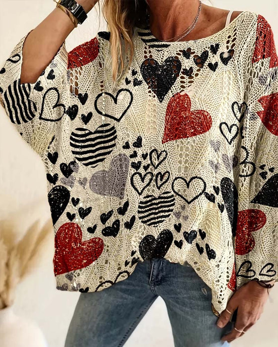 Heart Hollow-Out Knitted Pullover