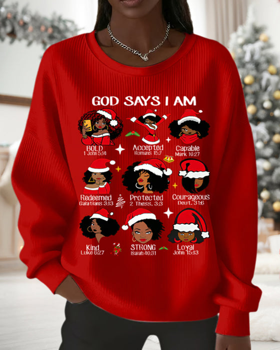 Christmas Hat Print Crew Neck Sweatshirt