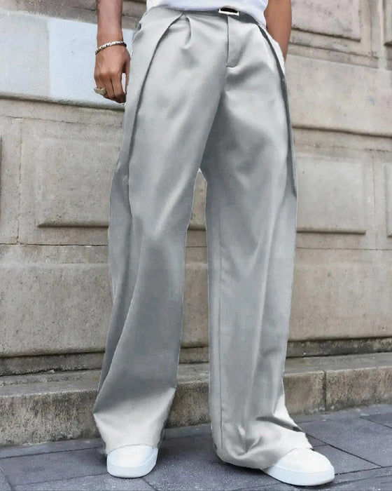 Cuffed Pleated Irregular Pants