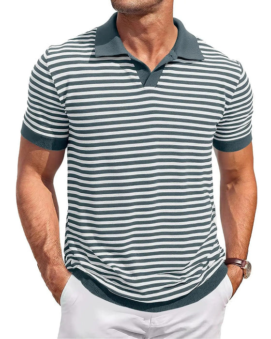 Polo Collar Stripe Color-Block T-Shirt