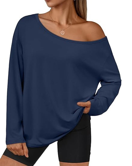 One-Shoulder Solid Long Sleeve T-Shirt