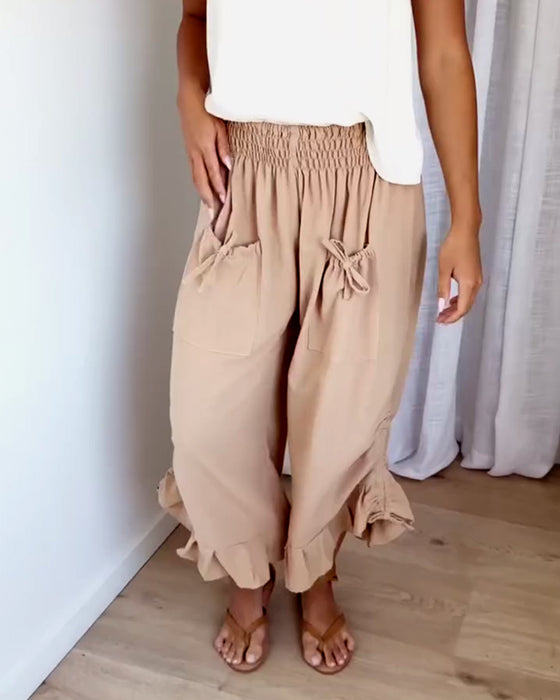 Stylish Pocket Design Elastic Waist Pants