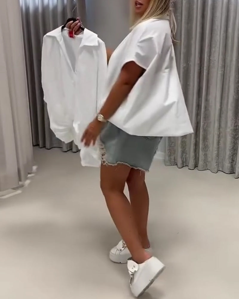 Lapel Loose Fit Batwing Sleeve Blouse
