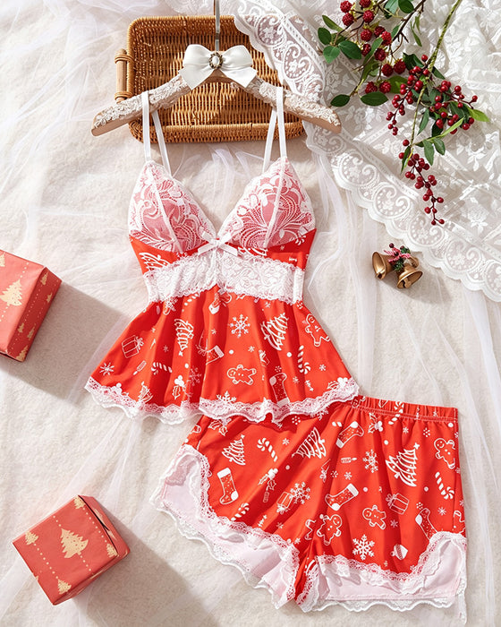 Lace Patchwork Sexy Pajama Set