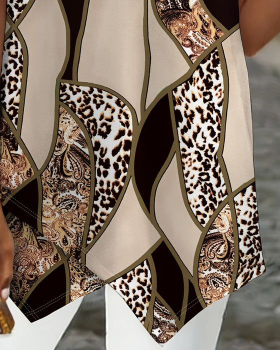 Irregular Geometric Leopard Print T-Shirt