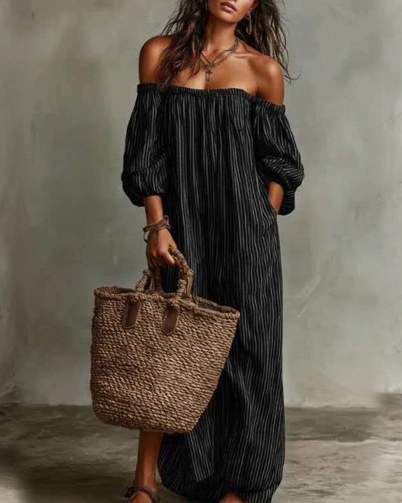 Loose Off-Shoulder Striped Dress