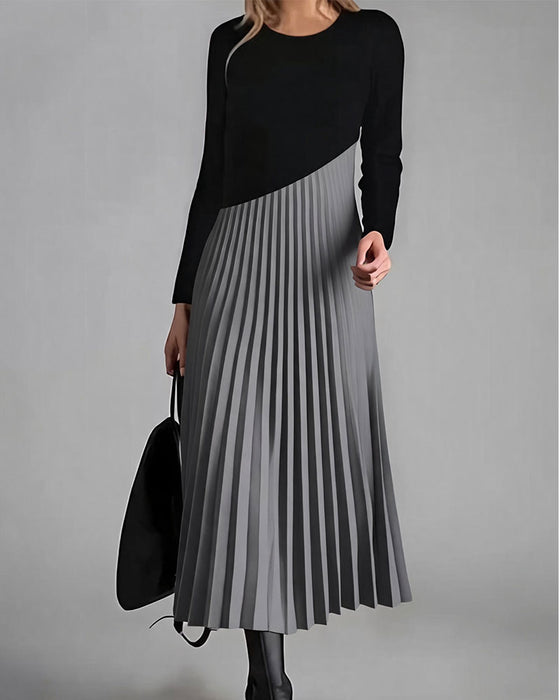 Patchwork Pleated Midi Dress