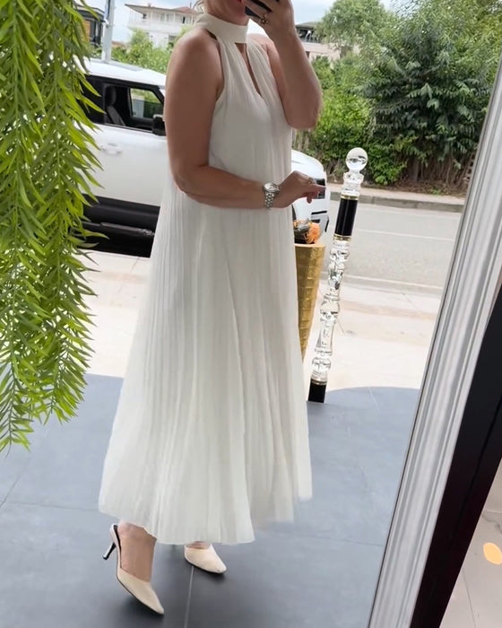 Halter Shirred Elegant Dress