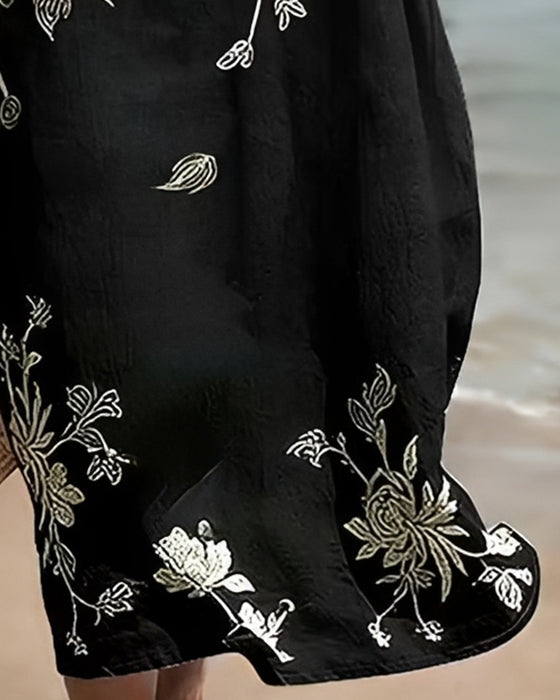 Crew Neck Short Sleeve Casual Print Dress