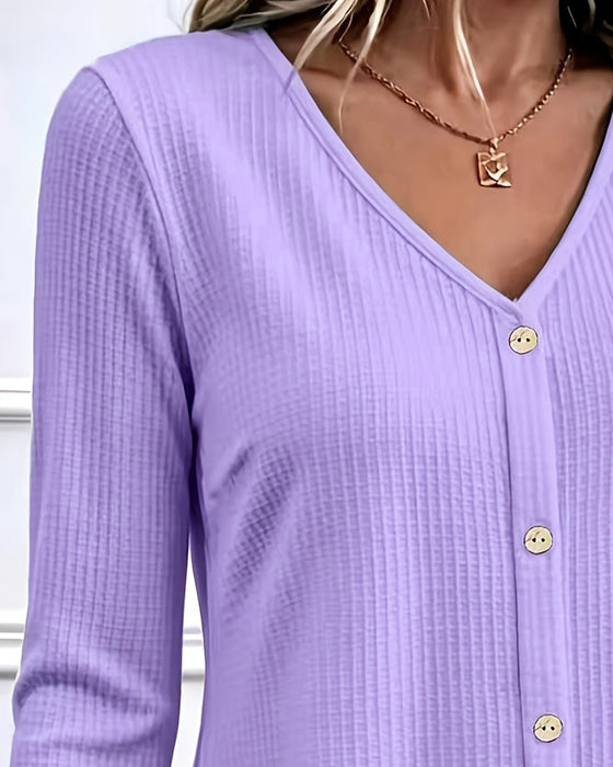 Long Sleeve Waffle Patchwork T-Shirt