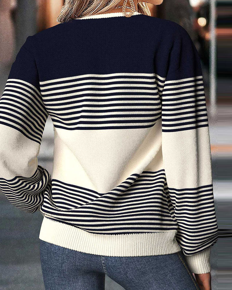 Striped Crew-Neck Sweater Pullover