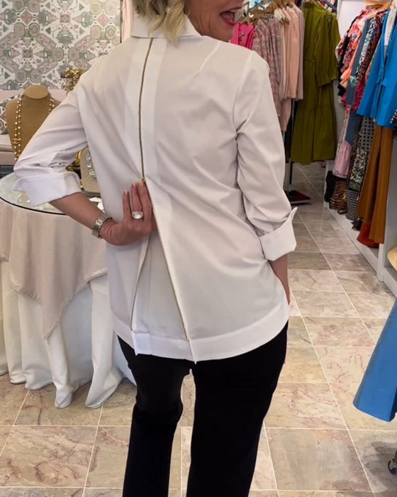 Solid color blouse with zipper