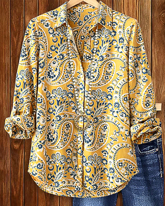 Lapel Paisley Long Sleeve Shirt