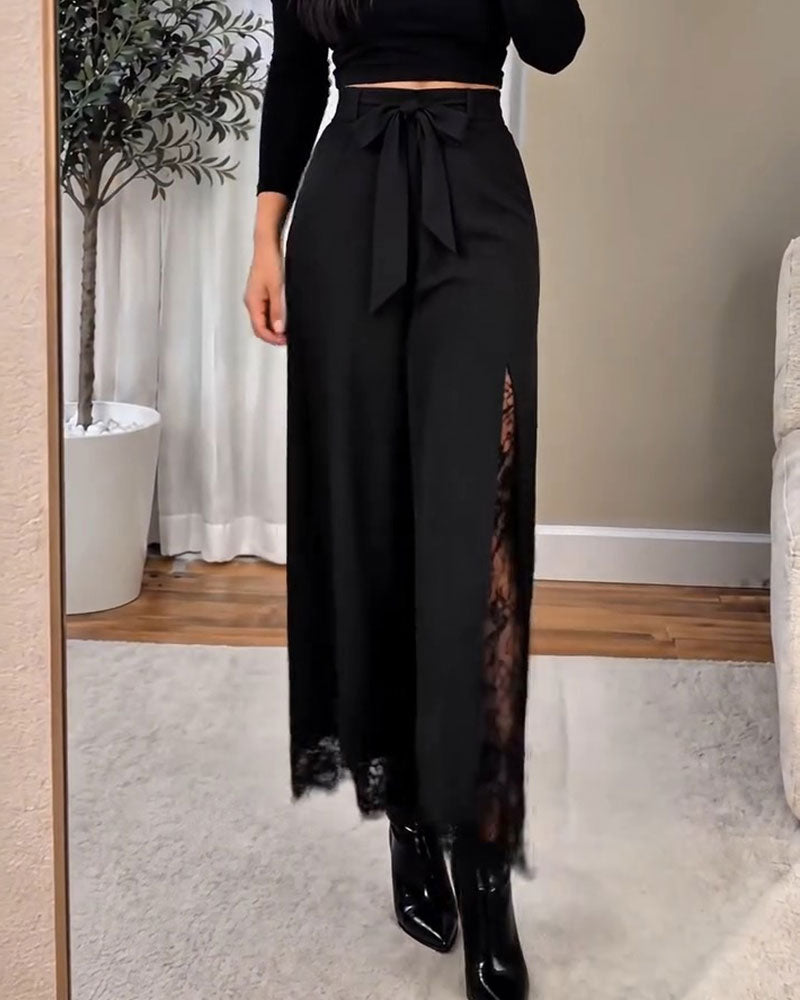 High-Waisted Lace Patchwork Pants