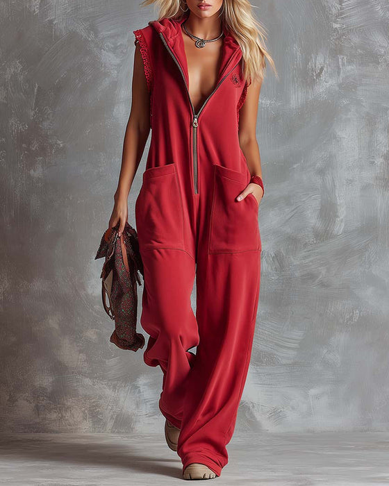 Hooded Sleeveless Jumpsuit