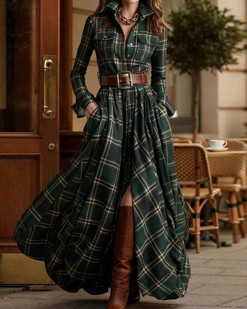 Plaid Long Shirt Dress