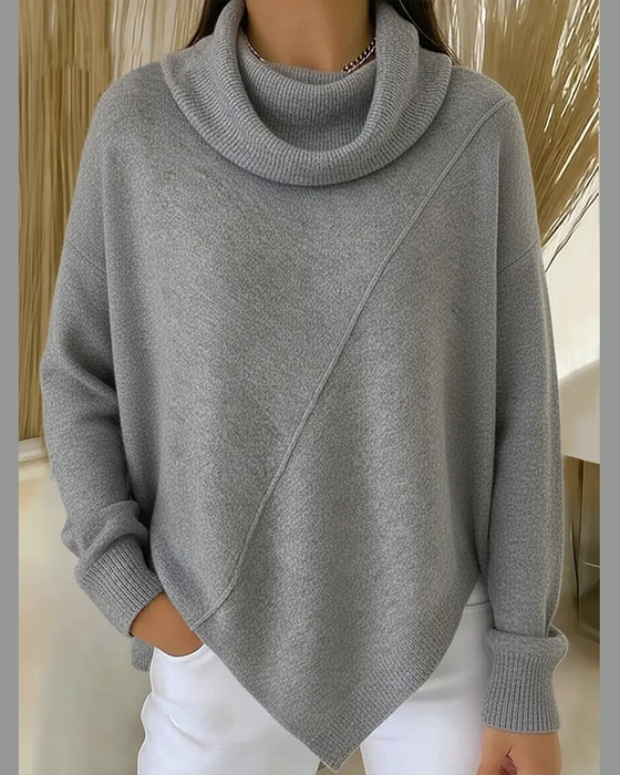 Asymmetrical Cowl Neck Pullover