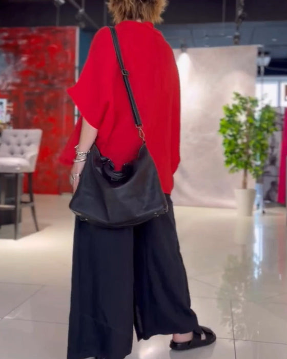 Solid Color Loose Roud Neck Top