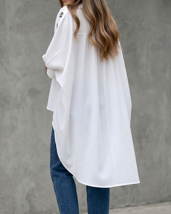 Loose Hollow Out Button Irregular Blouse