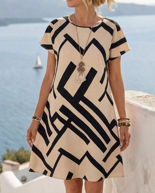 Geometric Print Loose A-Line Dress