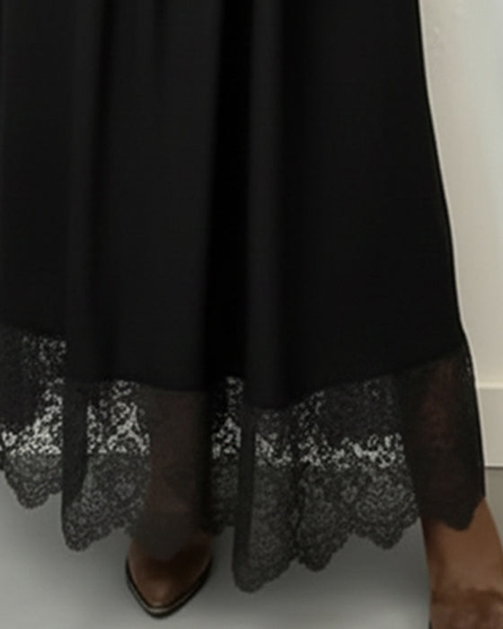 Lace V - Neck Pleated Dress